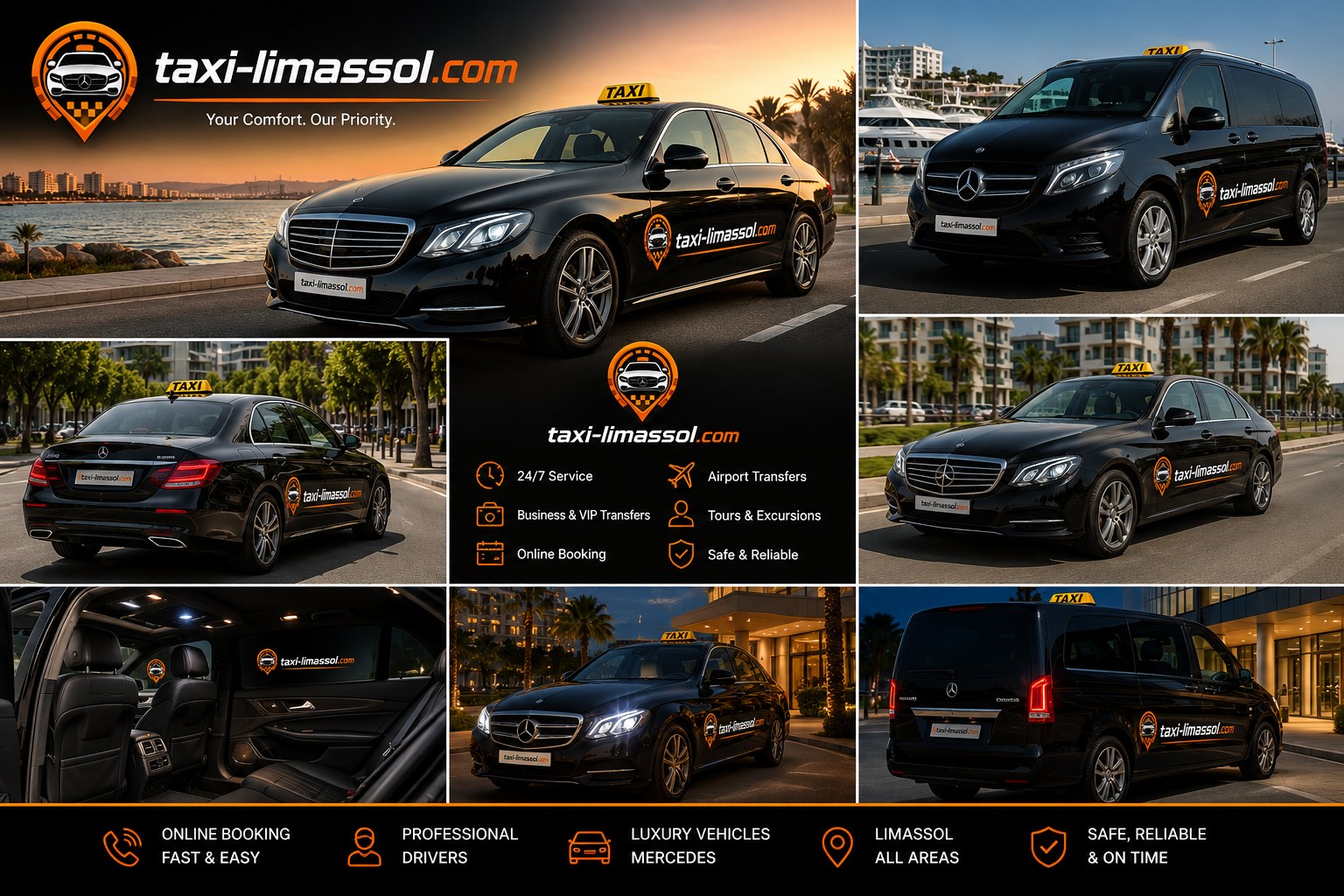 Taxi Limassol Company Mercedes taxi fleet, airport transfers and private transport services